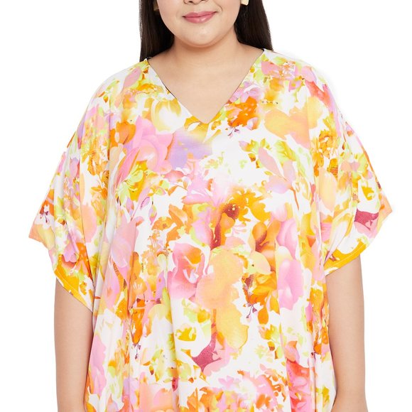 Gypsie Blu Lightweight Floral Printed Caftan Maxi Dress kimono sleeve Night Gown - Picture 7 of 9